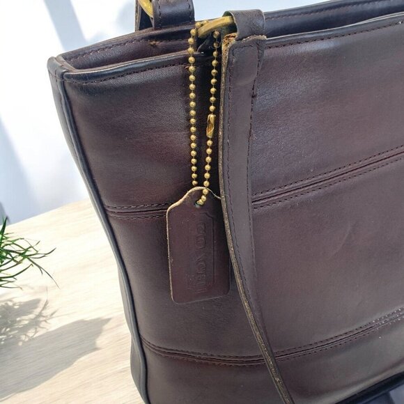 COACH Tribeca Shopper Tote Bag 1998 Brown Leather Shoulder Straps Brass H8P9098 - Picture 13 of 15